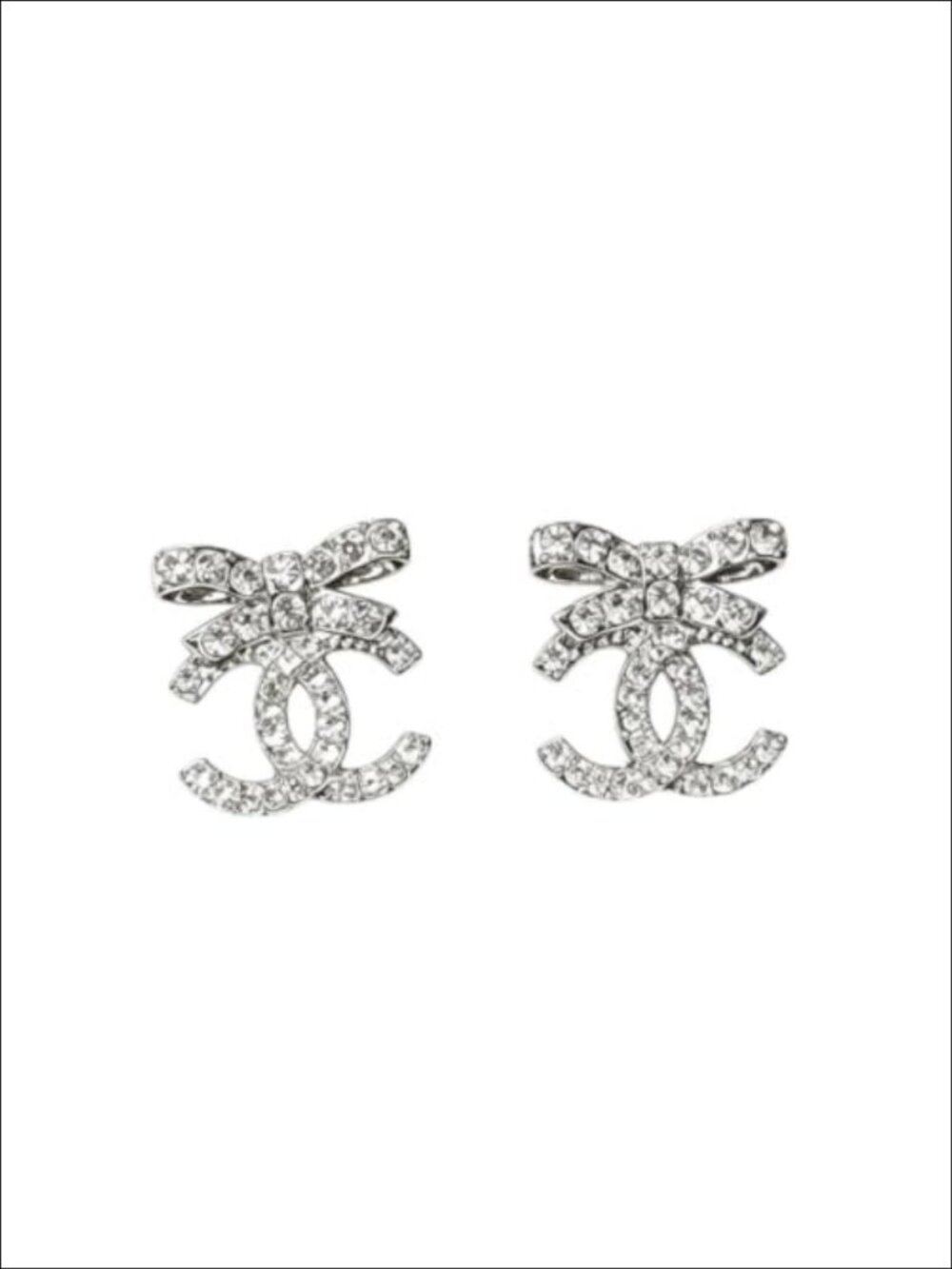Bow Stud Earrings Crystal Rhinestone Silver-Tone Finish Pavรฉ Set Push Back